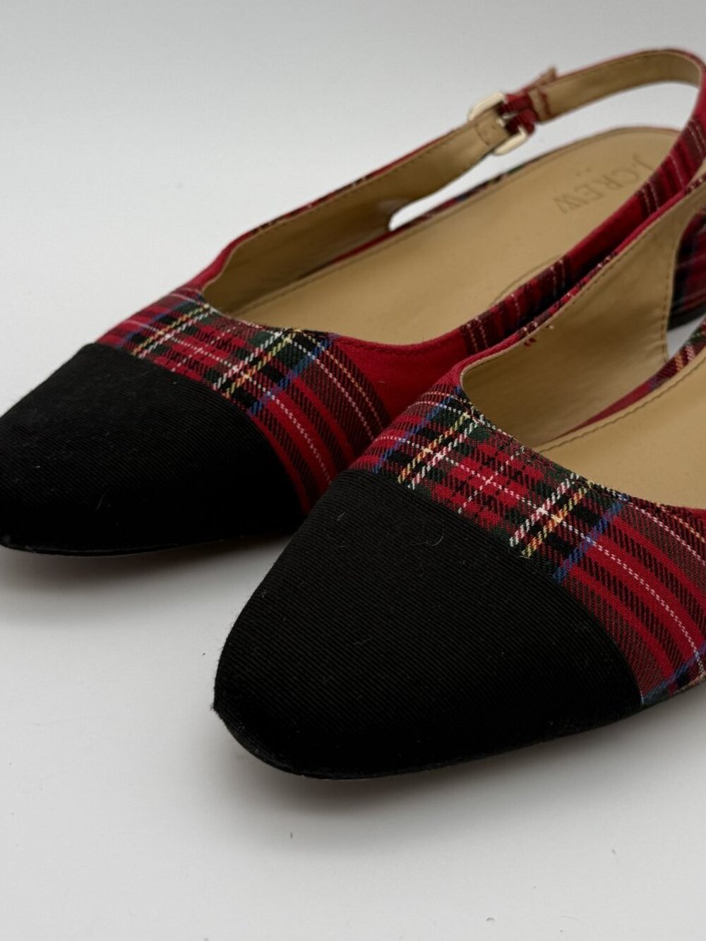 J.Crew Red Tartan Plaid Cap Toe Slingback Block Heel Pumps Size 7.5 - Picture 3 of 9